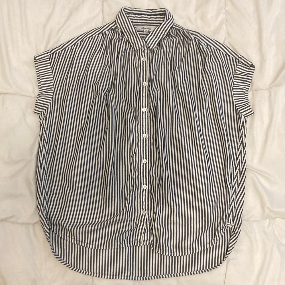 Madewell Oversized Sleeveless Button Up Striped Blouse Gray x White Size XXS
